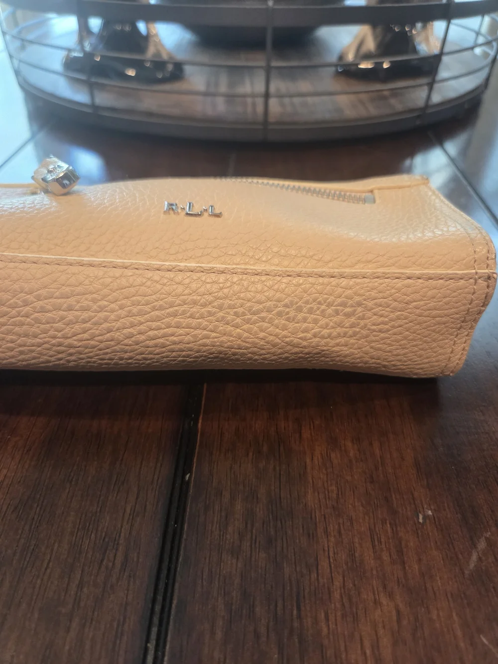 Ralph Lauren Pebbled Leather Zip Makeup Bag in Beige Leather